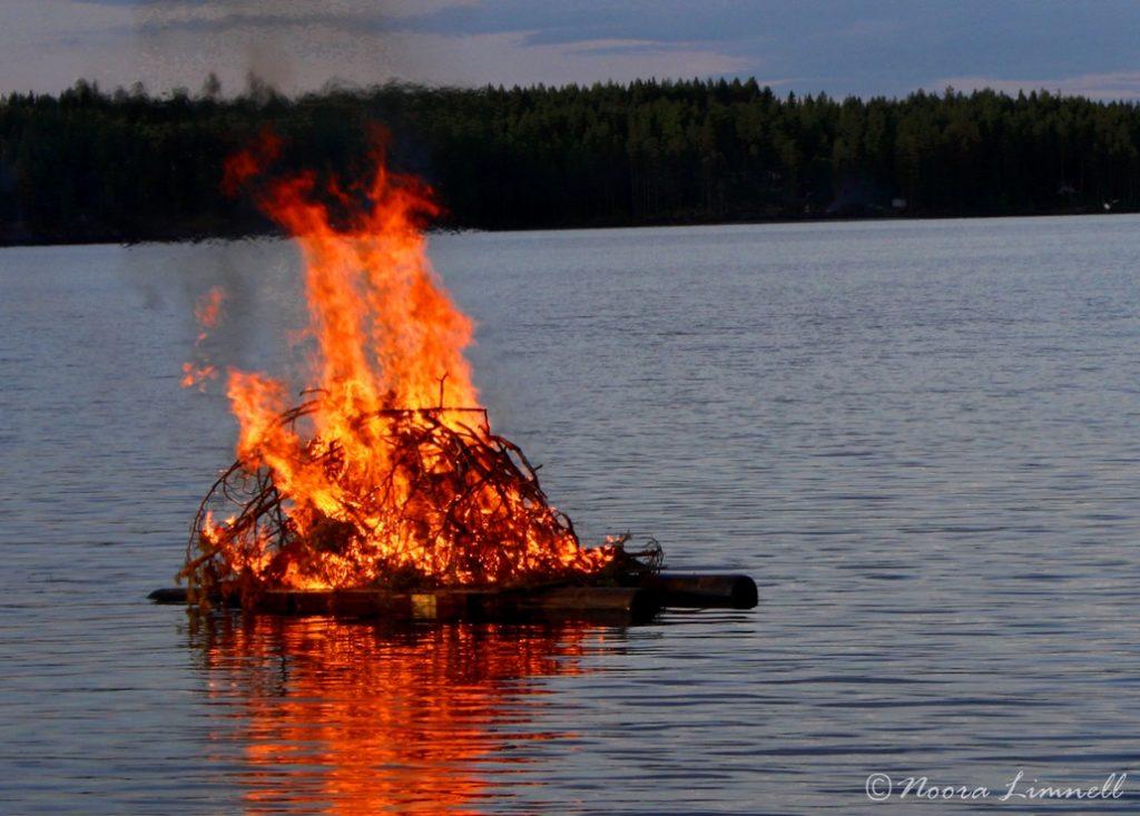 Bonfire in the middle of the lake